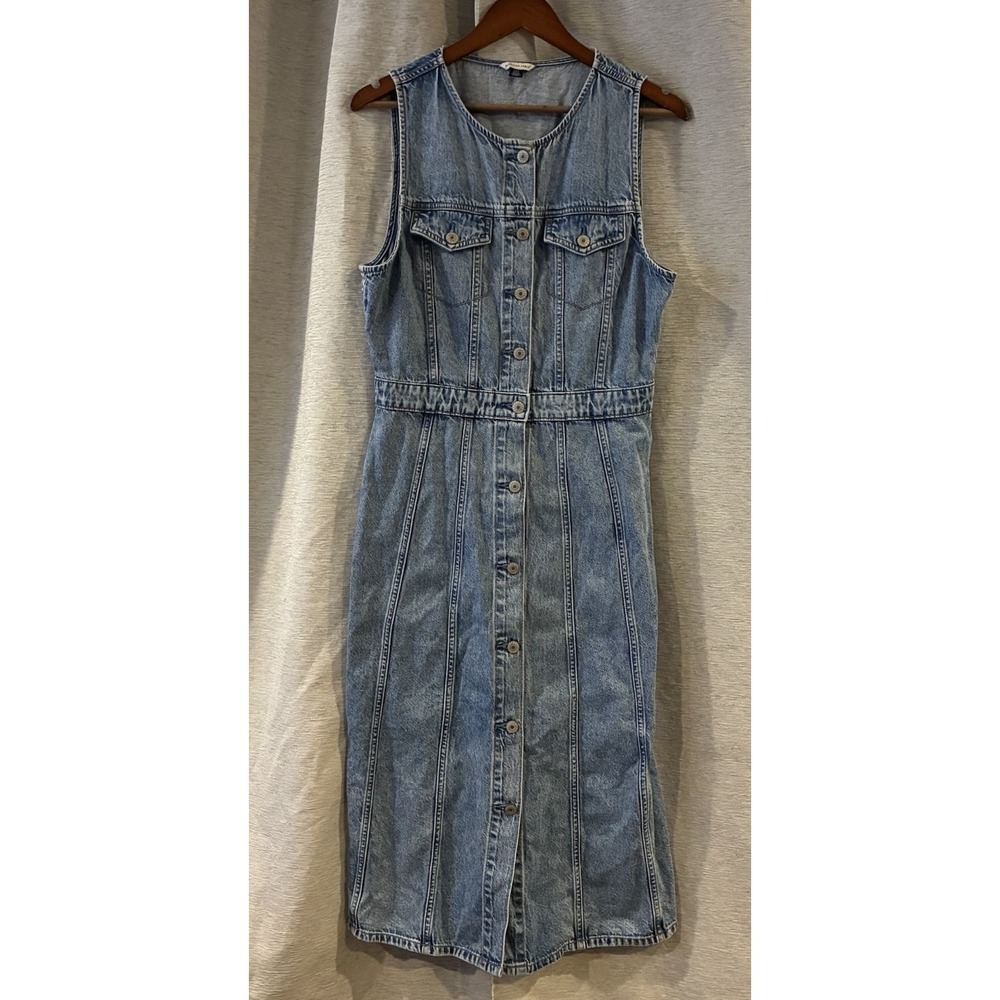 American Eagle Denim Midi Dress Sleeveless Button Front Blue Large T-215